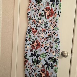New York & Company Floral Midi Dress in Light Blue and Coral